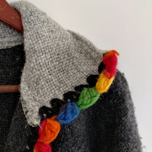 Handcrafted Ecuadorian Wool Cardigan Size XL Gray - Picture 4 of 12